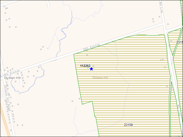 Une carte de la zone qui entoure immédiatement le bâtiment numéro 112253