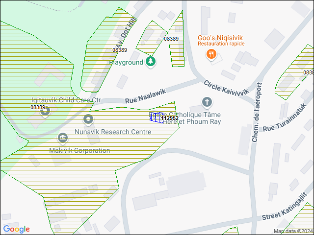 Une carte de la zone qui entoure immédiatement le bâtiment numéro 112952