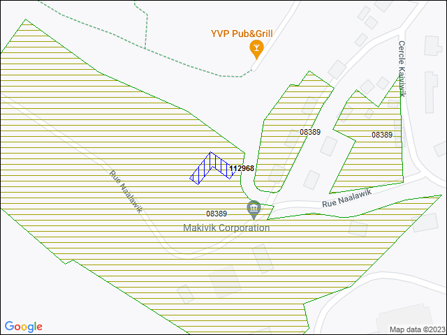 Une carte de la zone qui entoure immédiatement le bâtiment numéro 112968