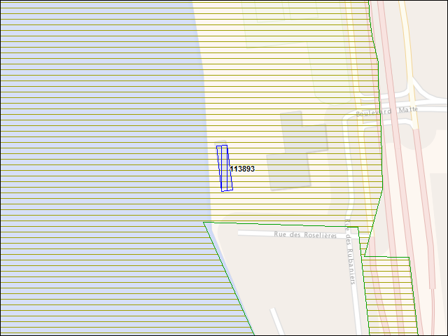 Une carte de la zone qui entoure immédiatement le bâtiment numéro 113893