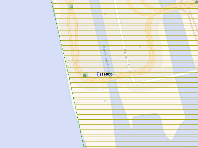 Une carte de la zone qui entoure immédiatement le bâtiment numéro 114035