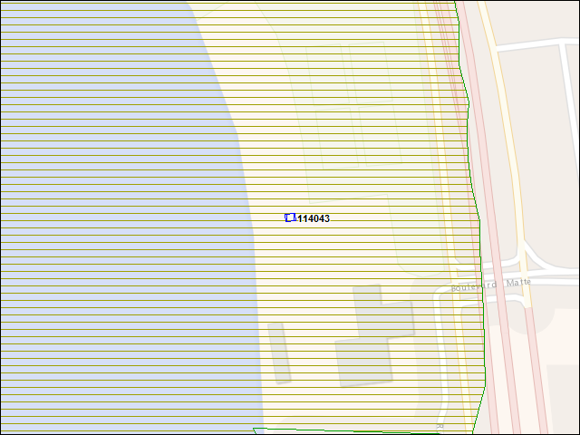 Une carte de la zone qui entoure immédiatement le bâtiment numéro 114043