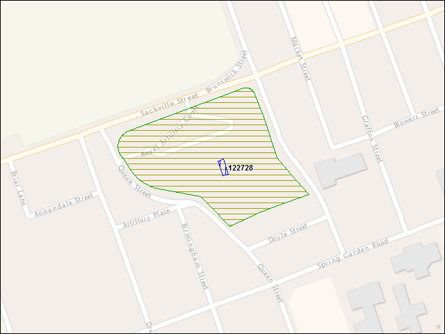 Une carte de la zone qui entoure immédiatement le bâtiment numéro 122728