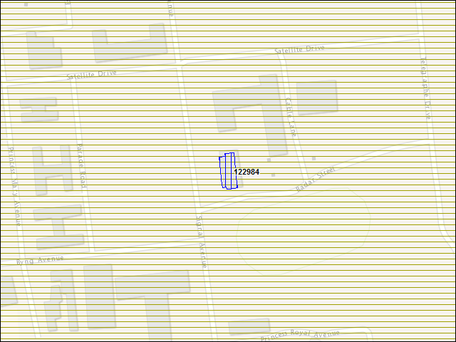 Une carte de la zone qui entoure immédiatement le bâtiment numéro 122984