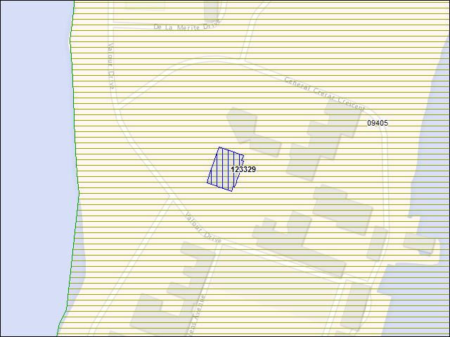 Une carte de la zone qui entoure immédiatement le bâtiment numéro 123329