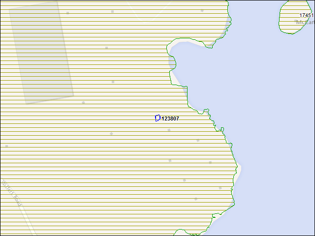 Une carte de la zone qui entoure immédiatement le bâtiment numéro 123807