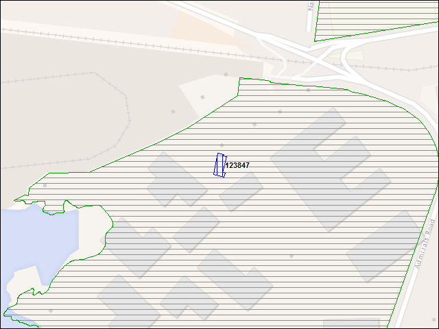 Une carte de la zone qui entoure immédiatement le bâtiment numéro 123847