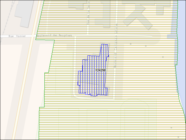 Une carte de la zone qui entoure immédiatement le bâtiment numéro 124298