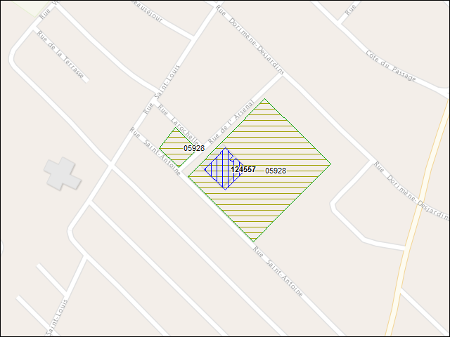 Une carte de la zone qui entoure immédiatement le bâtiment numéro 124557