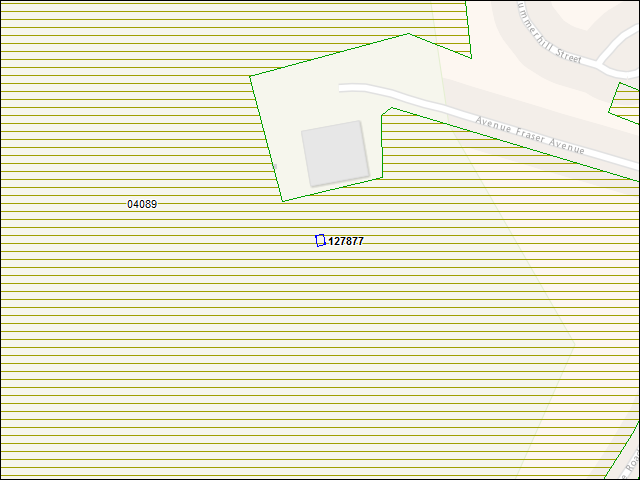 Une carte de la zone qui entoure immédiatement le bâtiment numéro 127877
