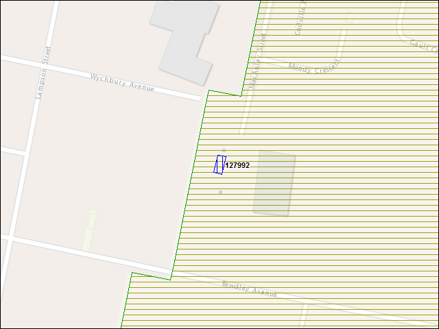 Une carte de la zone qui entoure immédiatement le bâtiment numéro 127992