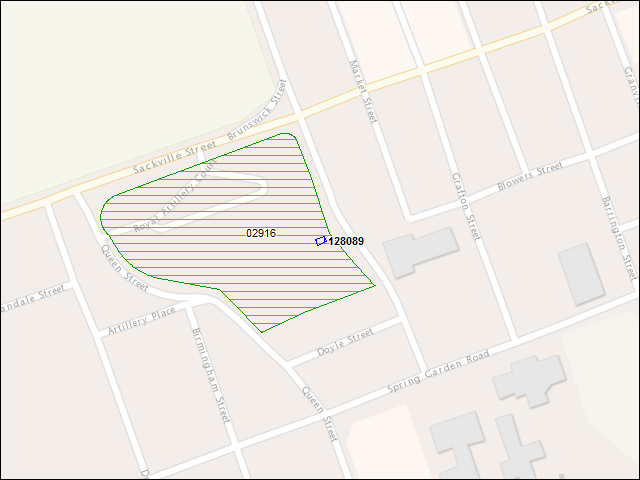 Une carte de la zone qui entoure immédiatement le bâtiment numéro 128089
