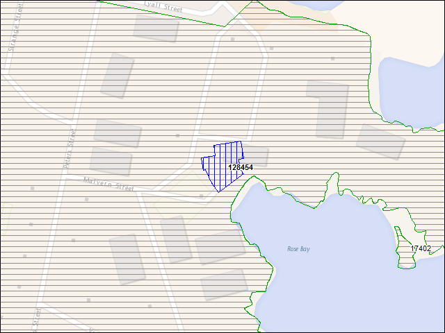 Une carte de la zone qui entoure immédiatement le bâtiment numéro 128454