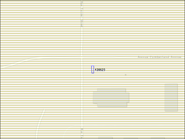 Une carte de la zone qui entoure immédiatement le bâtiment numéro 128523
