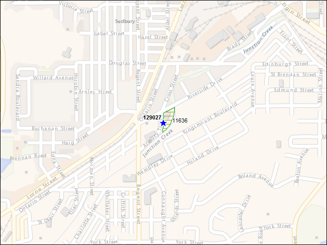 Une carte de la zone qui entoure immédiatement le bâtiment numéro 129027