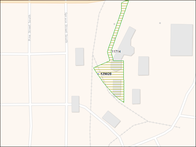 Une carte de la zone qui entoure immédiatement le bâtiment numéro 129028