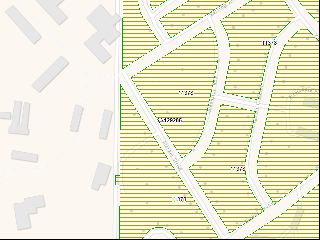 Une carte de la zone qui entoure immédiatement le bâtiment numéro 129285