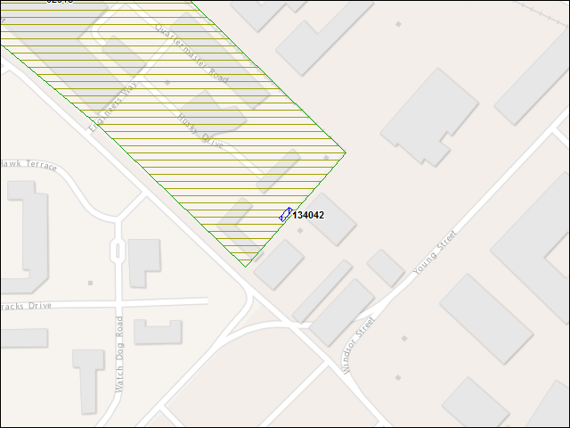 Une carte de la zone qui entoure immédiatement le bâtiment numéro 134042