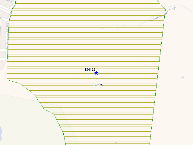 Une carte de la zone qui entoure immédiatement le bâtiment numéro 134123