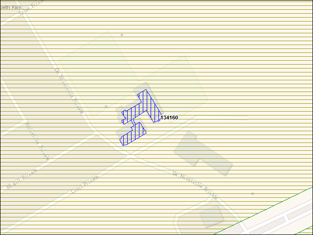 Une carte de la zone qui entoure immédiatement le bâtiment numéro 134160