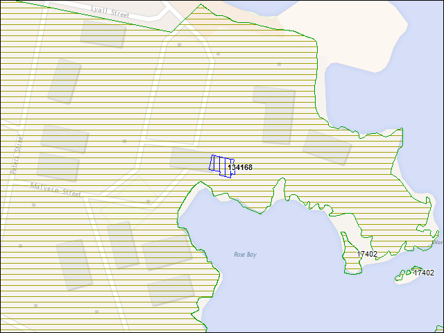 Une carte de la zone qui entoure immédiatement le bâtiment numéro 134168