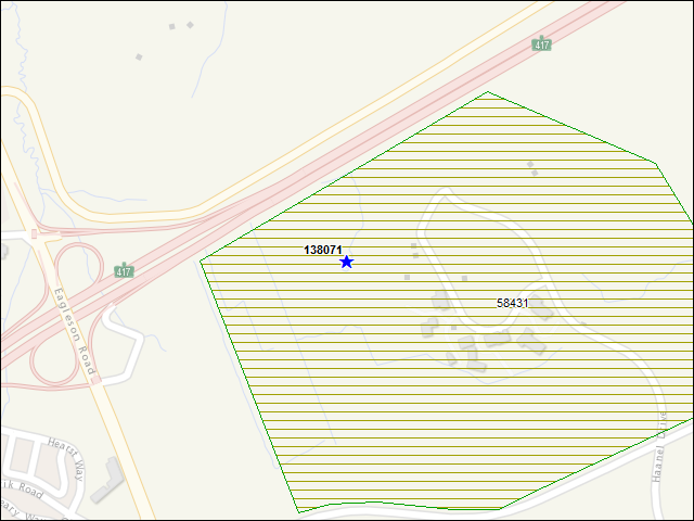 Une carte de la zone qui entoure immédiatement le bâtiment numéro 138071