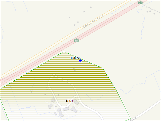 Une carte de la zone qui entoure immédiatement le bâtiment numéro 138072