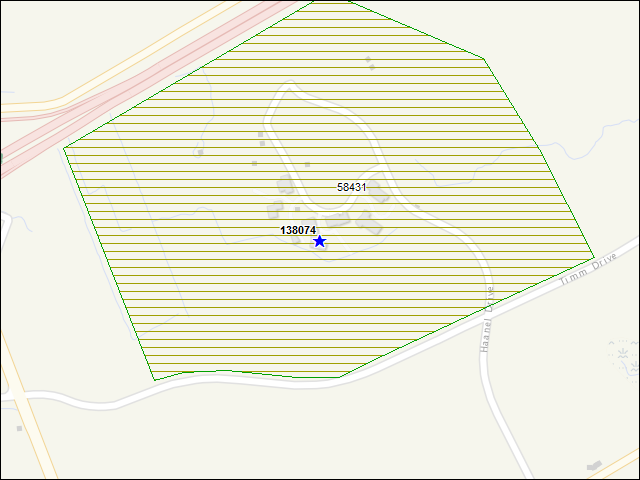 Une carte de la zone qui entoure immédiatement le bâtiment numéro 138074