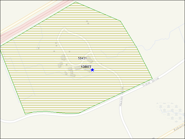 Une carte de la zone qui entoure immédiatement le bâtiment numéro 138077