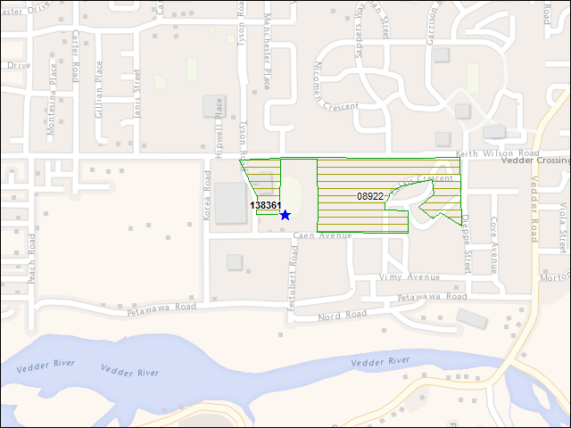 Une carte de la zone qui entoure immédiatement le bâtiment numéro 138361