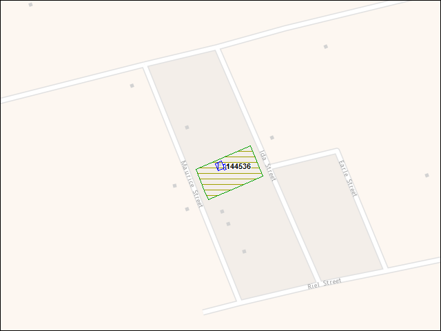 Une carte de la zone qui entoure immédiatement le bâtiment numéro 144536