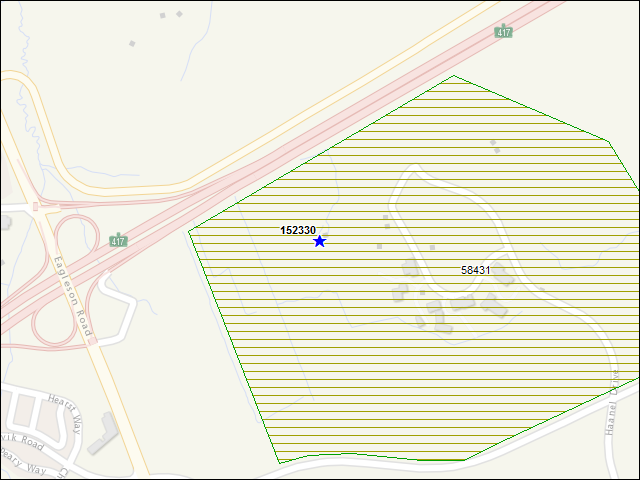 Une carte de la zone qui entoure immédiatement le bâtiment numéro 152330