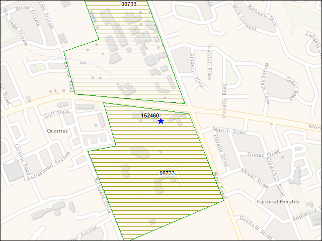 Une carte de la zone qui entoure immédiatement le bâtiment numéro 152460