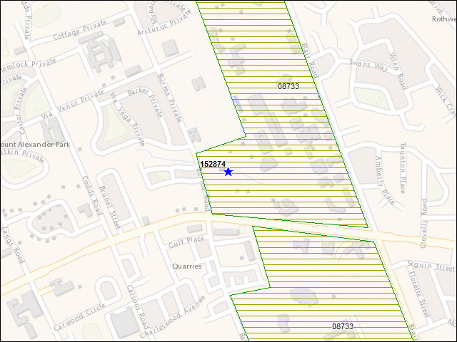 Une carte de la zone qui entoure immédiatement le bâtiment numéro 152874