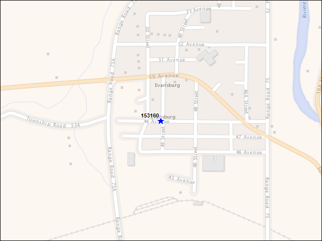 Une carte de la zone qui entoure immédiatement le bâtiment numéro 153160