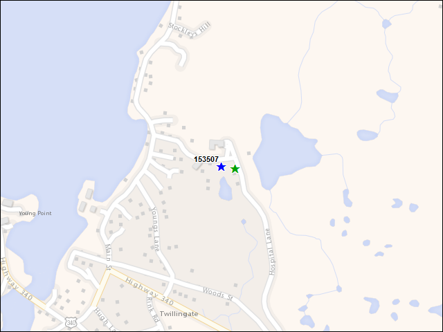 Une carte de la zone qui entoure immédiatement le bâtiment numéro 153507