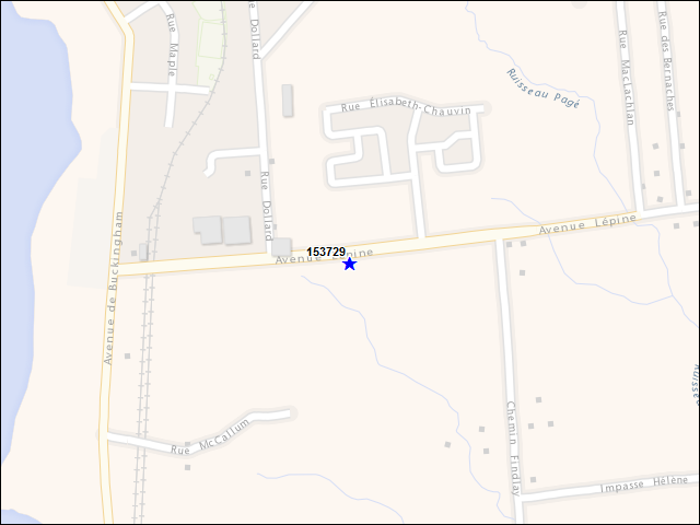 Une carte de la zone qui entoure immédiatement le bâtiment numéro 153729