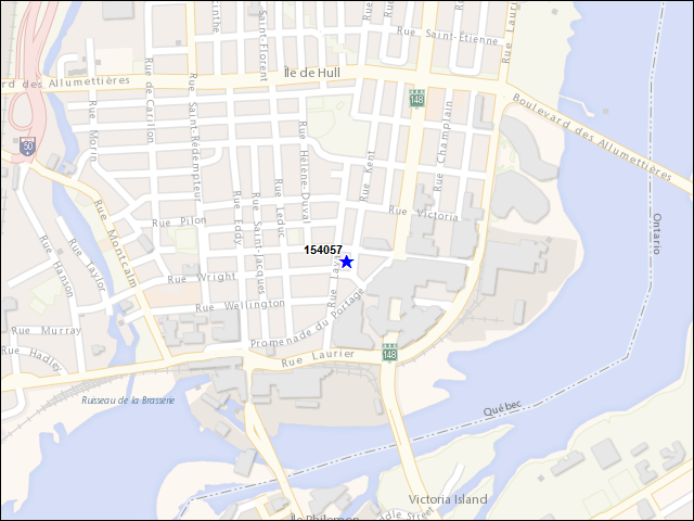 Une carte de la zone qui entoure immédiatement le bâtiment numéro 154057