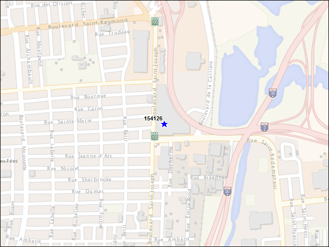 Une carte de la zone qui entoure immédiatement le bâtiment numéro 154126