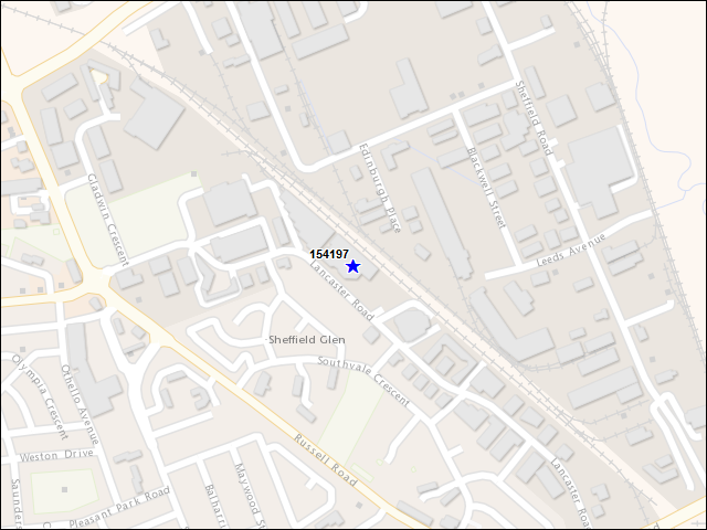 Une carte de la zone qui entoure immédiatement le bâtiment numéro 154197