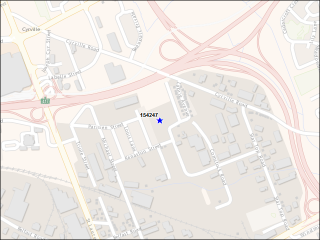 Une carte de la zone qui entoure immédiatement le bâtiment numéro 154247