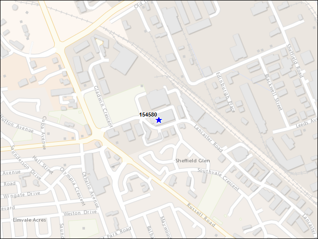 Une carte de la zone qui entoure immédiatement le bâtiment numéro 154580